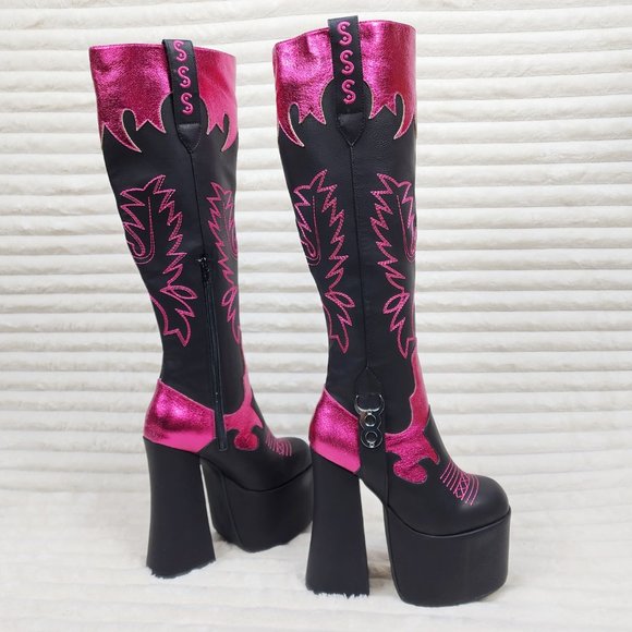 Anthony Wang Shoes - Free Your Mind Western Designed Platform Chunky Heel Knee Boots Festival Gothic